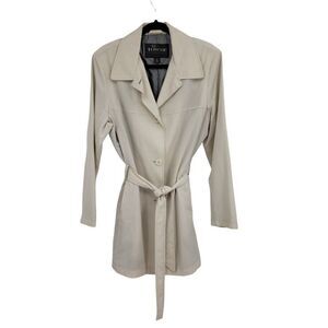 Towne London Fog Lightweight Knee Length Belted Trench Coat Raincoat Cream Sz M